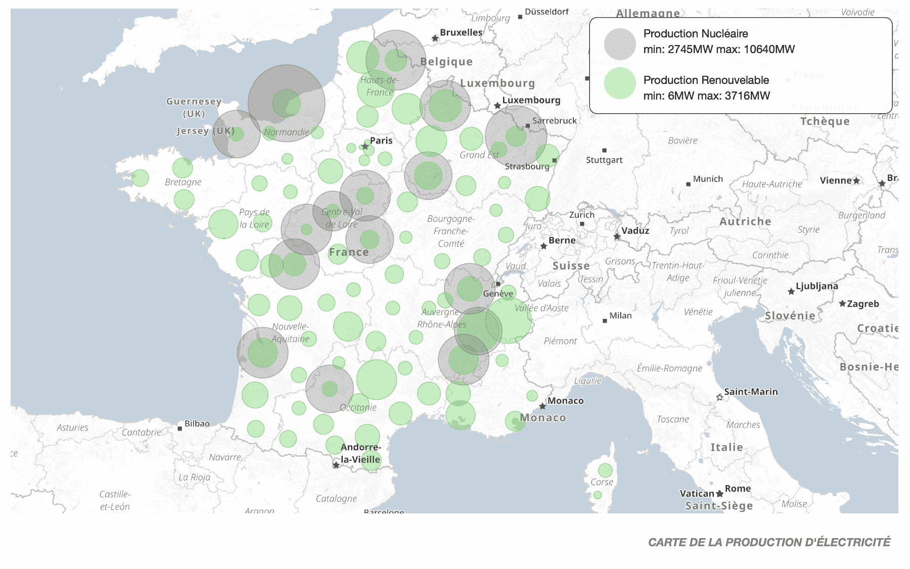 Carte de production de l'électricité en France